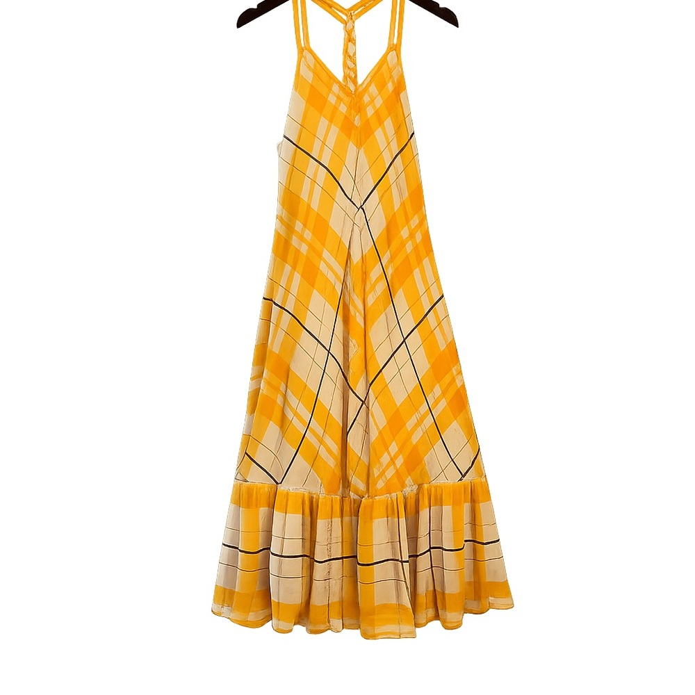 HOLDING HORSES Yellow and White Checkered Maxi Dress